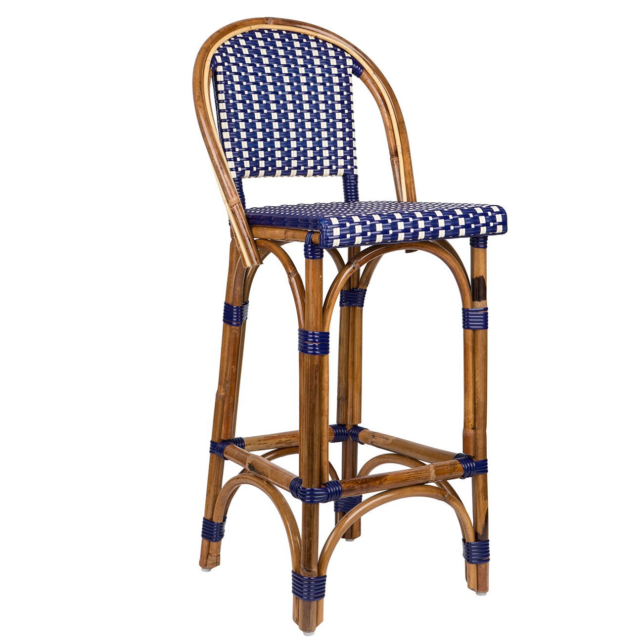 Blue & Cream Counter Height Mediterranean Bistro Bar Stool with Back (29" h. seat) (M)