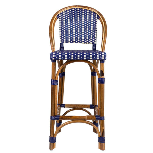 Blue & Cream Counter Height Mediterranean Bistro Bar Stool with Back (29" h. seat) (M)