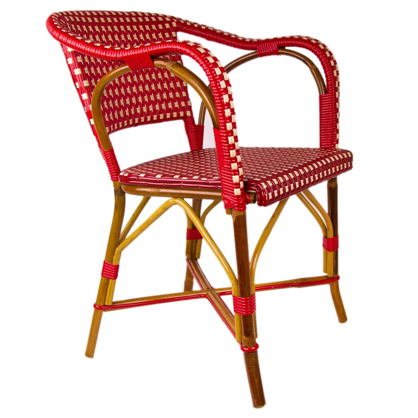 Bordeaux & Cream Mediterranean Bistro Chair with Woven Arms (W)