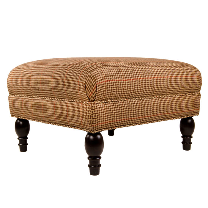 Brown & Red Houndstooth Poe Linen Upholstered Ottoman
