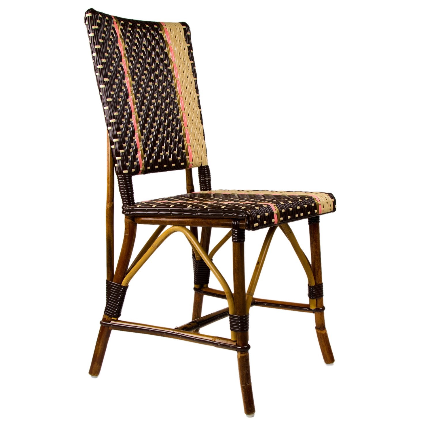 Brown, Cream, Pink & Gold Mediterranean Bistro Square Back Stripe Chair