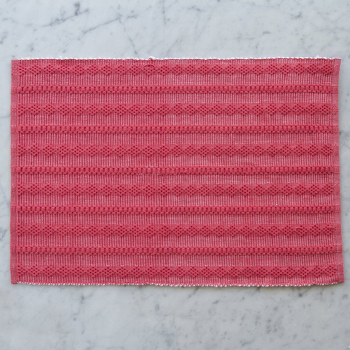 Coral Pink 100% Cotton Stripe & Diamond Rep Weave Placemat (19.25" x 13")
