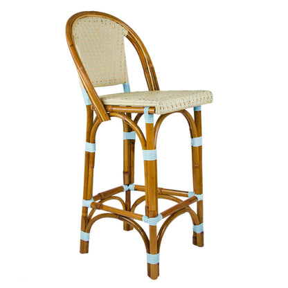 Cream & Light Azure Counter Height Mediterranean Bistro Bar Stool with Back (26" h. seat) 