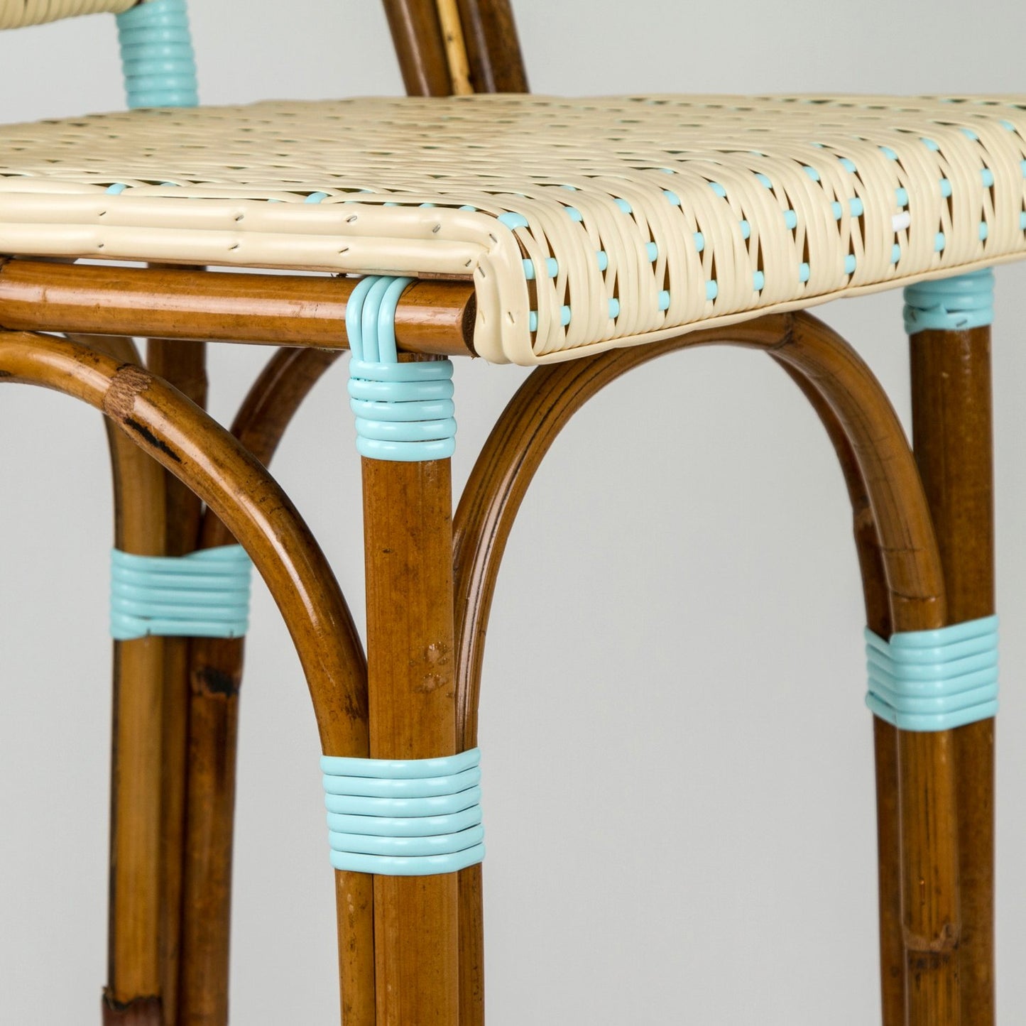 Cream & Light Azure Counter Height Mediterranean Bistro Bar Stool with Back (26" h. seat) 