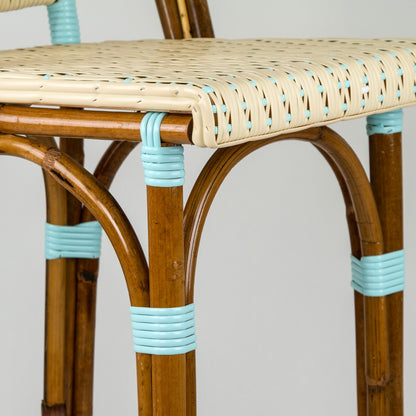 Cream & Light Azure Counter Height Mediterranean Bistro Bar Stool with Back (26" h. seat) 