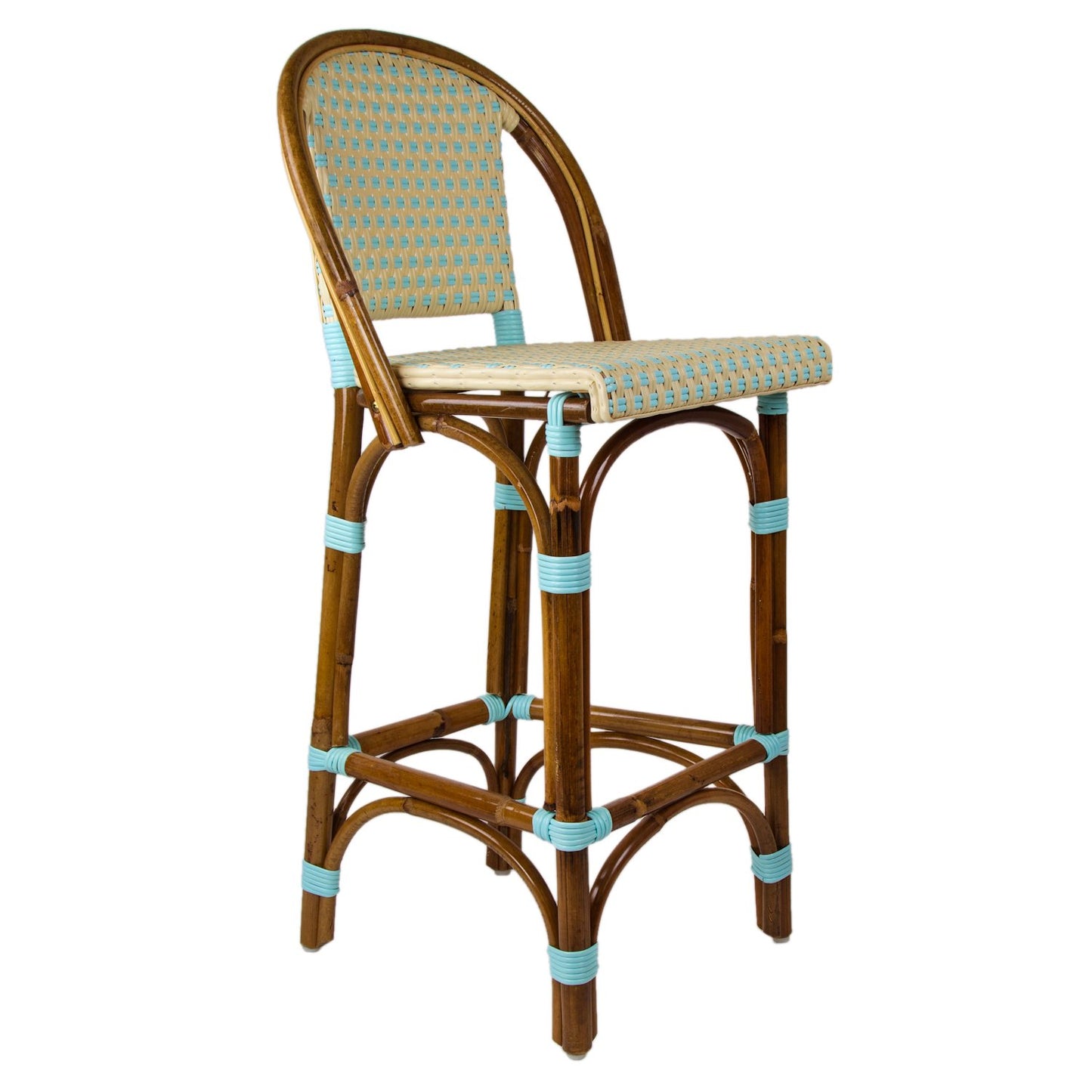 Cream & Azure Counter Height Mediterranean Bistro Bar Stool with Back (26" h. seat) 