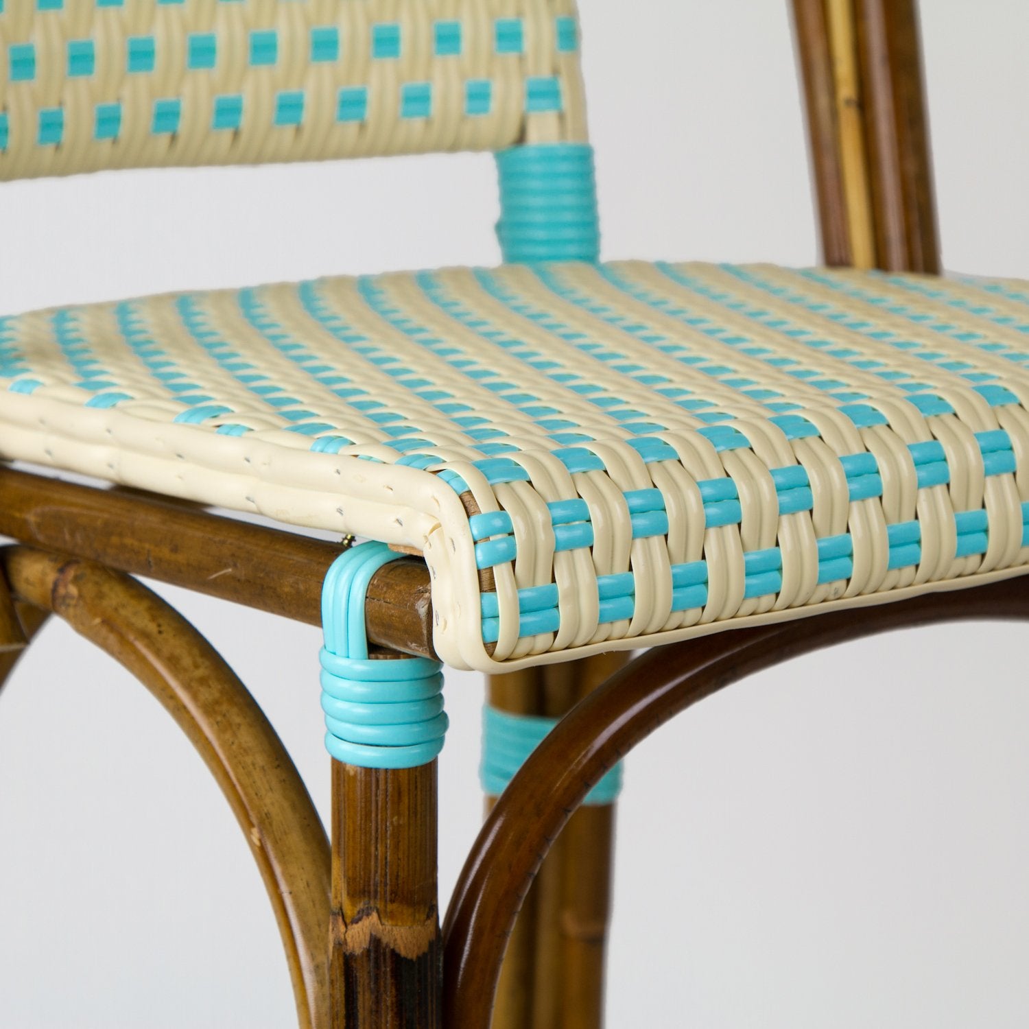 Cream & Azure Counter Height Mediterranean Bistro Bar Stool with Back (26" h. seat) 