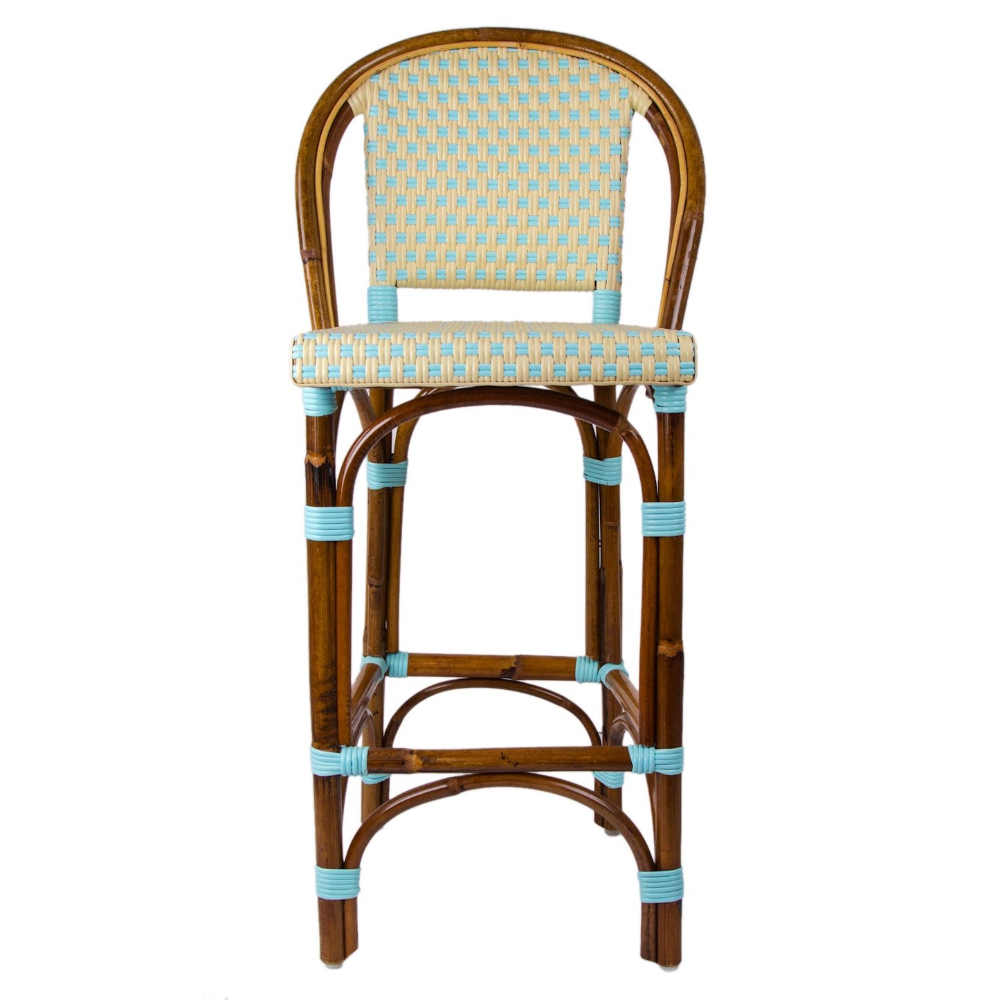 Cream & Azure Counter Height Mediterranean Bistro Bar Stool with Back (26" h. seat) 