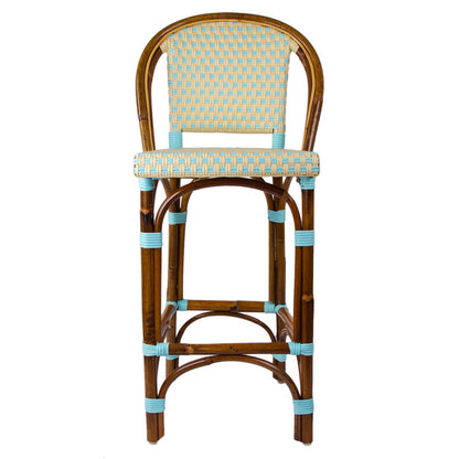 Cream & Azure Counter Height Mediterranean Bistro Bar Stool with Back (26" h. seat) 