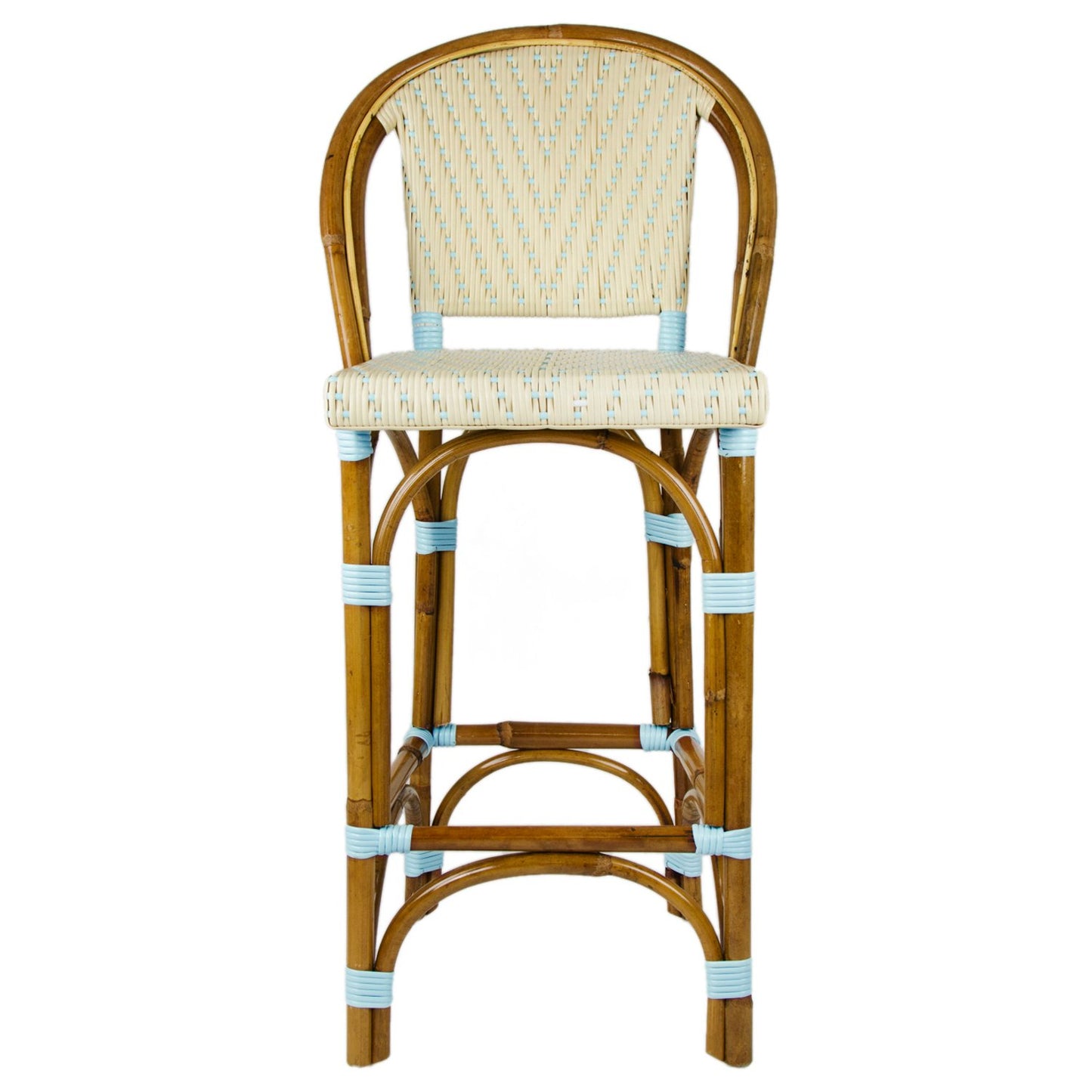 Cream & Light Azure Counter Height Mediterranean Bistro Bar Stool with Back (26" h. seat) 
