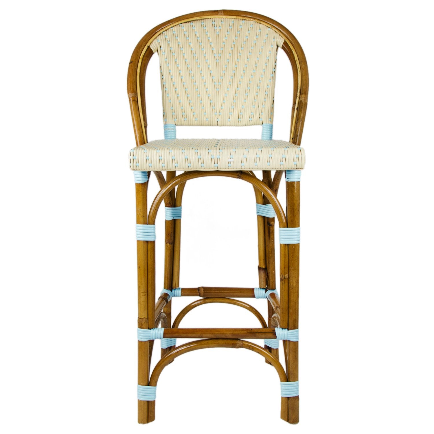 Cream & Light Azure Counter Height Mediterranean Bistro Bar Stool with Back (26" h. seat) 
