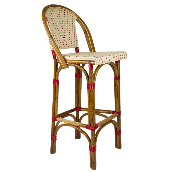 Cream & Bordeaux Mediterranean Bistro Bar Stool with Back (29" h. seat) (L)