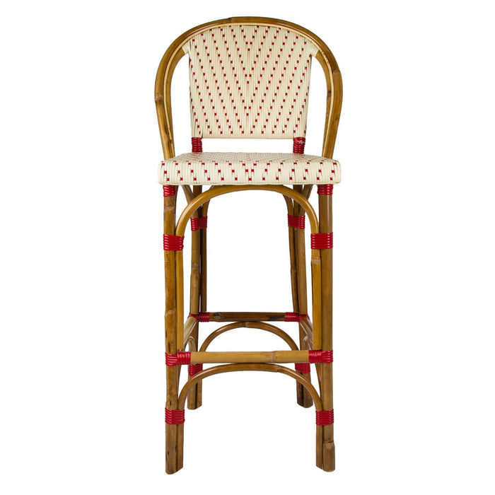 Cream & Bordeaux Mediterranean Bistro Bar Stool with Back (29" h. seat) (L)