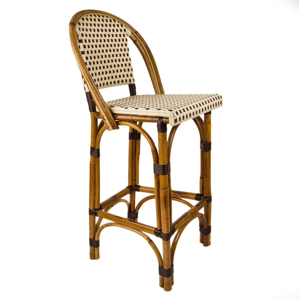 Cream & Brown Counter Height Mediterranean Bistro Bar Stool with Back (26" h) (E)