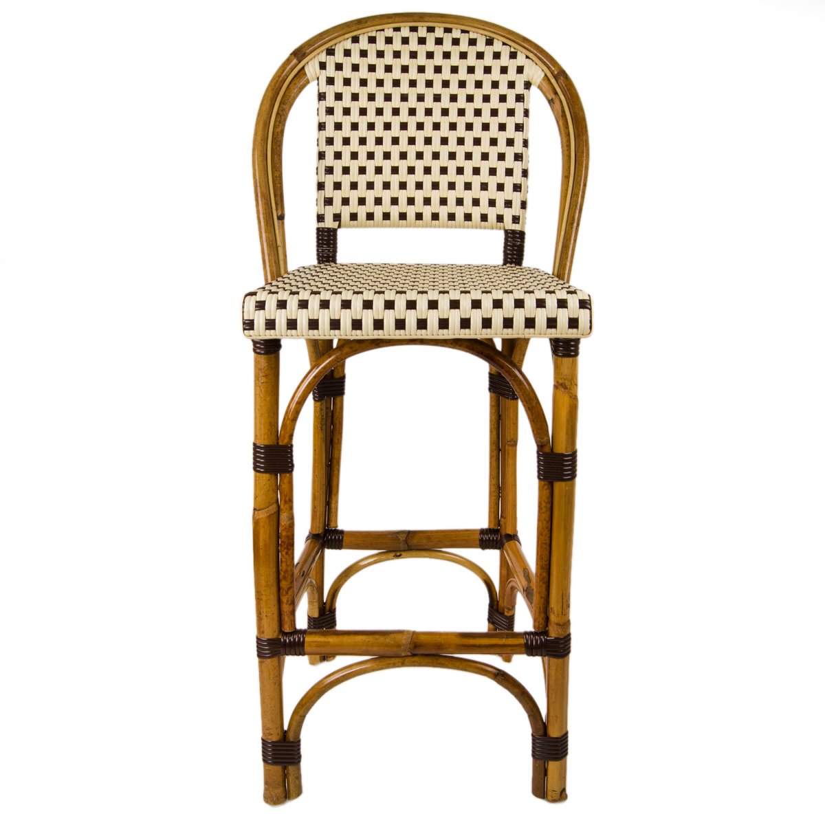 Cream & Brown Counter Height Mediterranean Bistro Bar Stool with Back (26" h) (E)