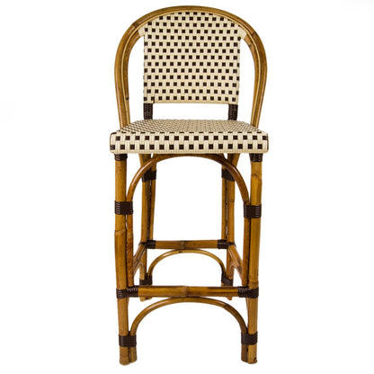Cream & Brown Counter Height Mediterranean Bistro Bar Stool with Back (26" h) (E)