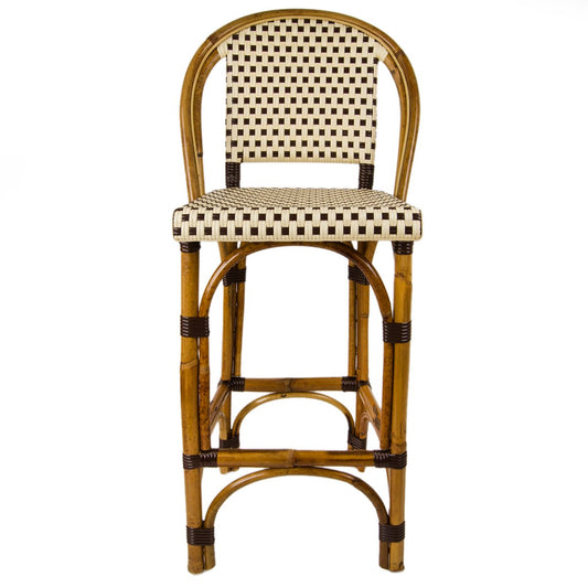 Cream & Brown Counter Height Mediterranean Bistro Bar Stool with Back (26" h) (E)