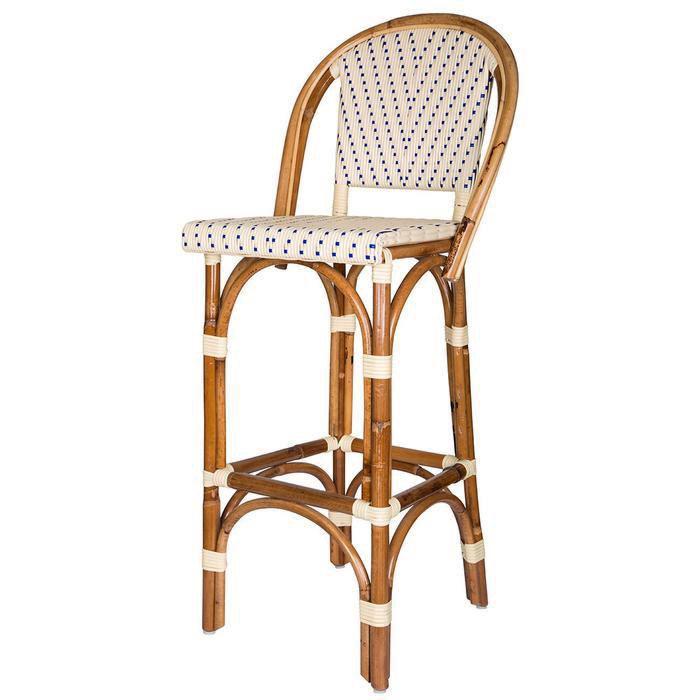 Cream and Royal Blue Mediterranean Bistro Bar Stool with Back (29" h. seat) (L) - Maison Midi