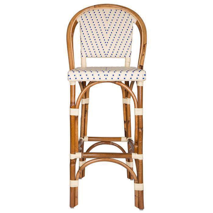Cream and Royal Blue Mediterranean Bistro Bar Stool with Back (29" h. seat) (L) - Maison Midi