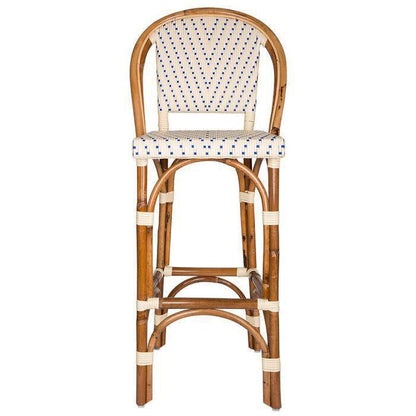 Cream and Royal Blue Mediterranean Bistro Bar Stool with Back (29" h. seat) (L) - Maison Midi