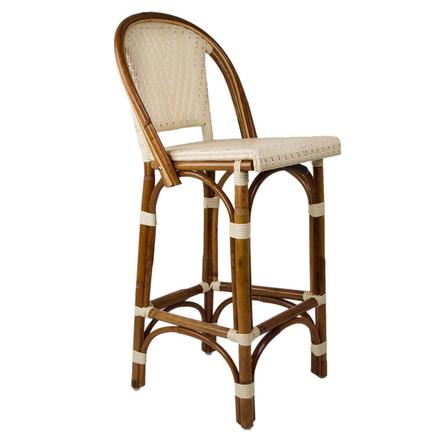 Cream & White Counter Height Mediterranean Bistro Bar Stool with Back (26" h. seat) (L)