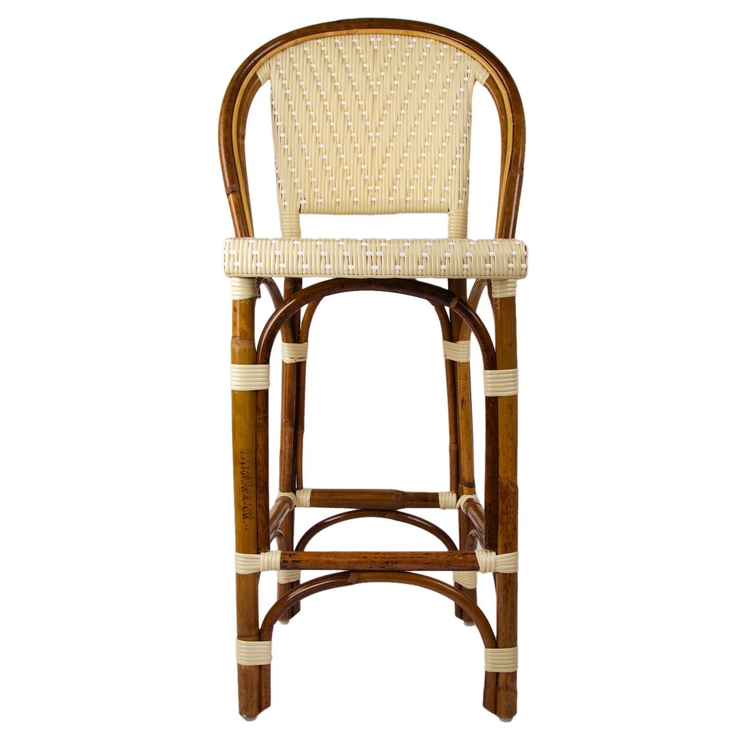 Cream & White Counter Height Mediterranean Bistro Bar Stool with Back (26" h. seat) (L)