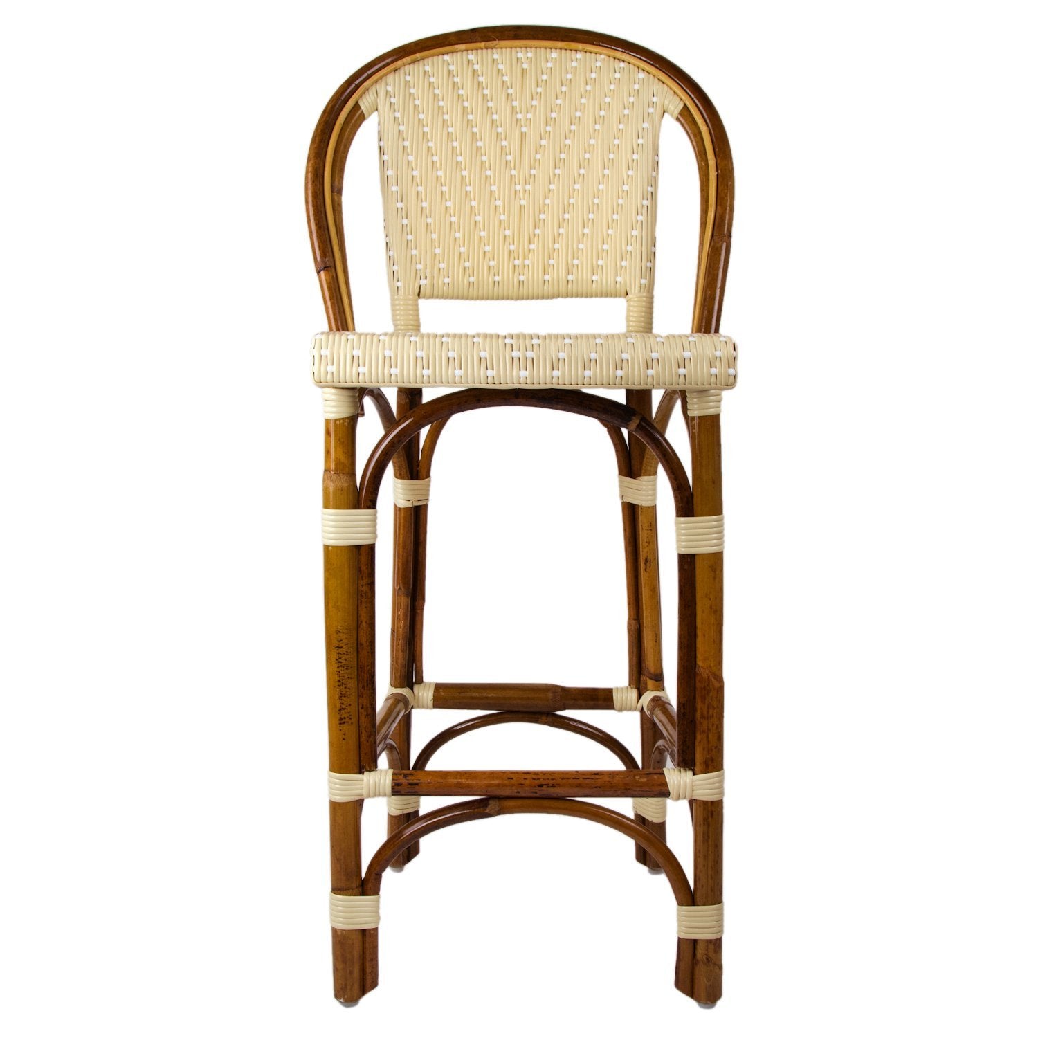 Cream & White Counter Height Mediterranean Bistro Bar Stool with Back (26" h. seat) (L)