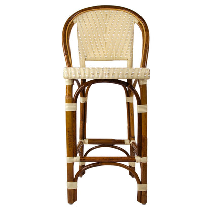 Cream & White Counter Height Mediterranean Bistro Bar Stool with Back (26" h. seat) (L)