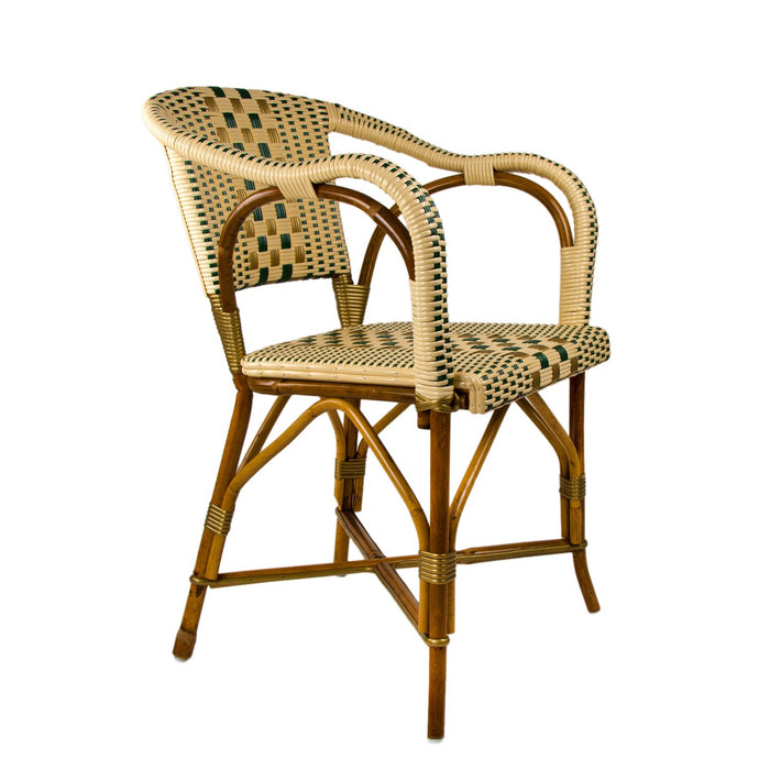 Cream, Green & Gold Mediterranean Bistro Chair with Woven Arms (W)