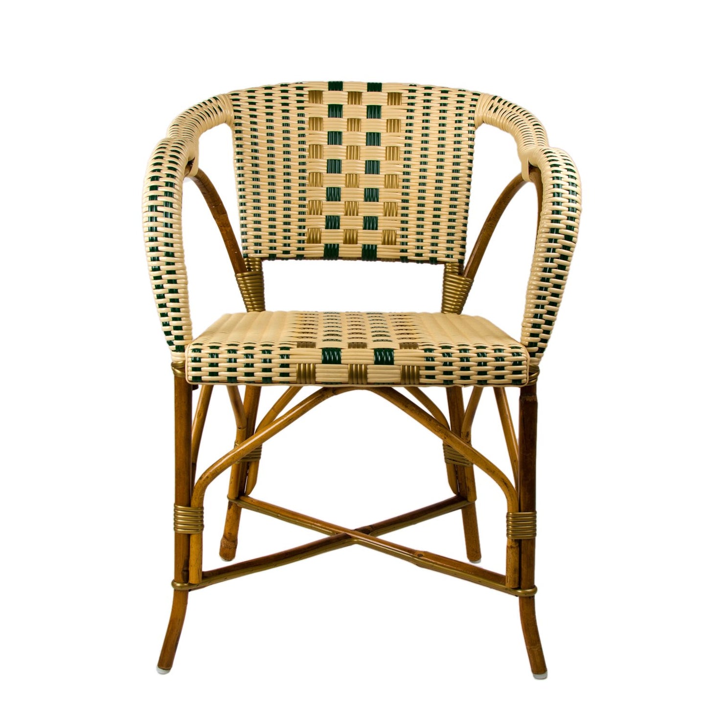 Cream, Green & Gold Mediterranean Bistro Chair with Woven Arms (W)