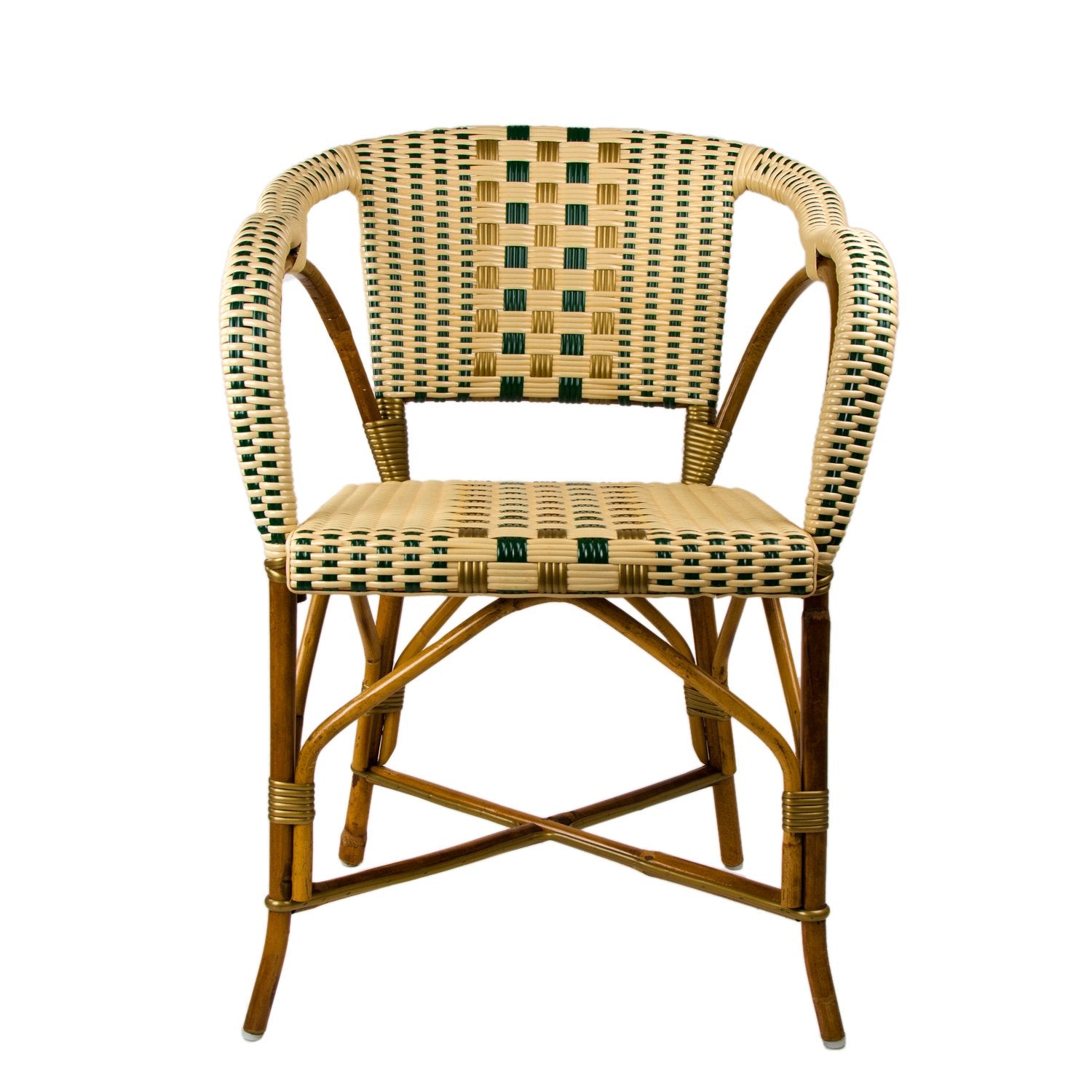 Cream, Green & Gold Mediterranean Bistro Chair with Woven Arms (W)