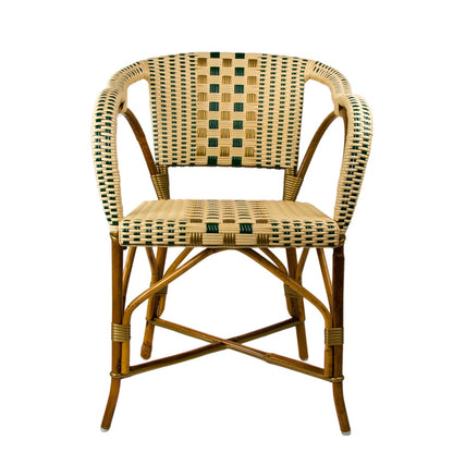 Cream, Green & Gold Mediterranean Bistro Chair with Woven Arms (W)