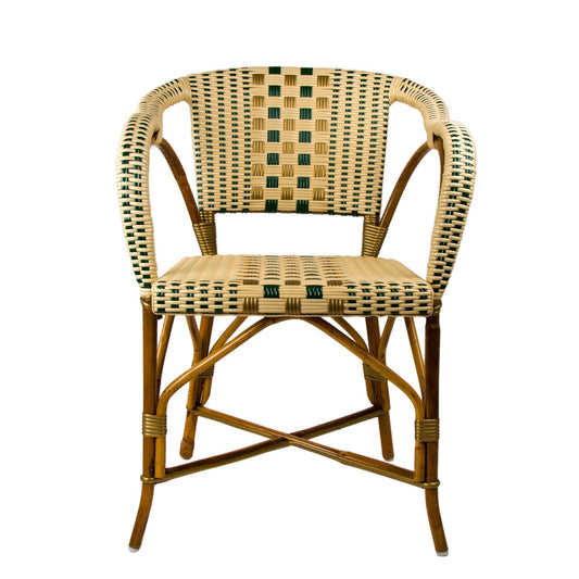 Cream, Green & Gold Mediterranean Bistro Chair with Woven Arms (W)