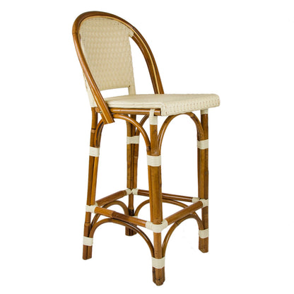 Cream Counter Height Mediterranean Bistro Bar Stool with Back (26" h. seat) (E)