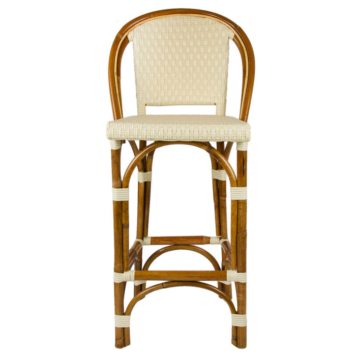 Cream Counter Height Mediterranean Bistro Bar Stool with Back (26" h. seat) (E)
