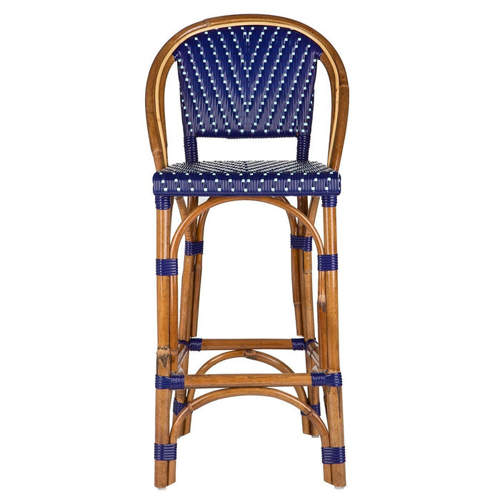 Blue & Azure Counter Height Mediterranean Bistro Bar Stool with Back (26" h. seat) (L)