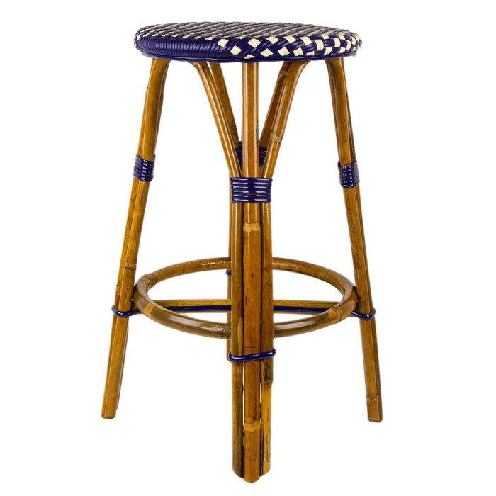 Navy Blue & Cream Counter Height Mediterranean Bistro Bar Stool (26" h) (E)