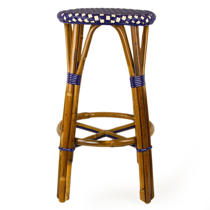 Navy Blue & Cream Counter Height Mediterranean Bistro Bar Stool (26" h) (E)
