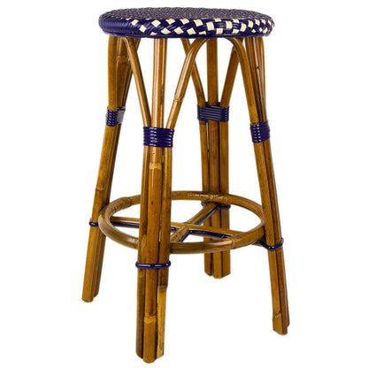Navy Blue & Cream Counter Height Mediterranean Bistro Bar Stool (26" h) (E)