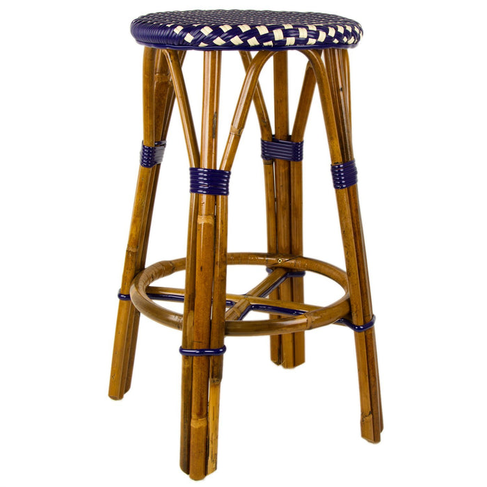 Navy Blue & Cream Counter Height Mediterranean Bistro Bar Stool (26" h) (E)