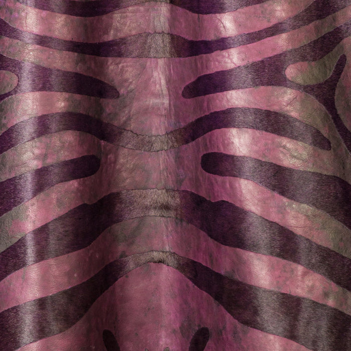 Eggplant Colored Acid Wash Zebra Print Brazilian Cowhide Rug