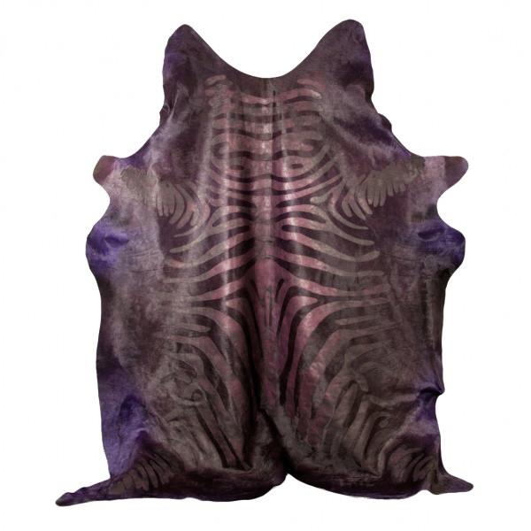 Eggplant Colored Acid Wash Zebra Print Brazilian Cowhide Rug