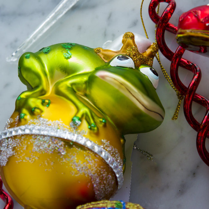 Frog Prince Shimmering Glass Ornament (4.5"h)