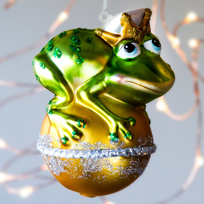 Frog Prince Shimmering Glass Ornament (4.5"h)