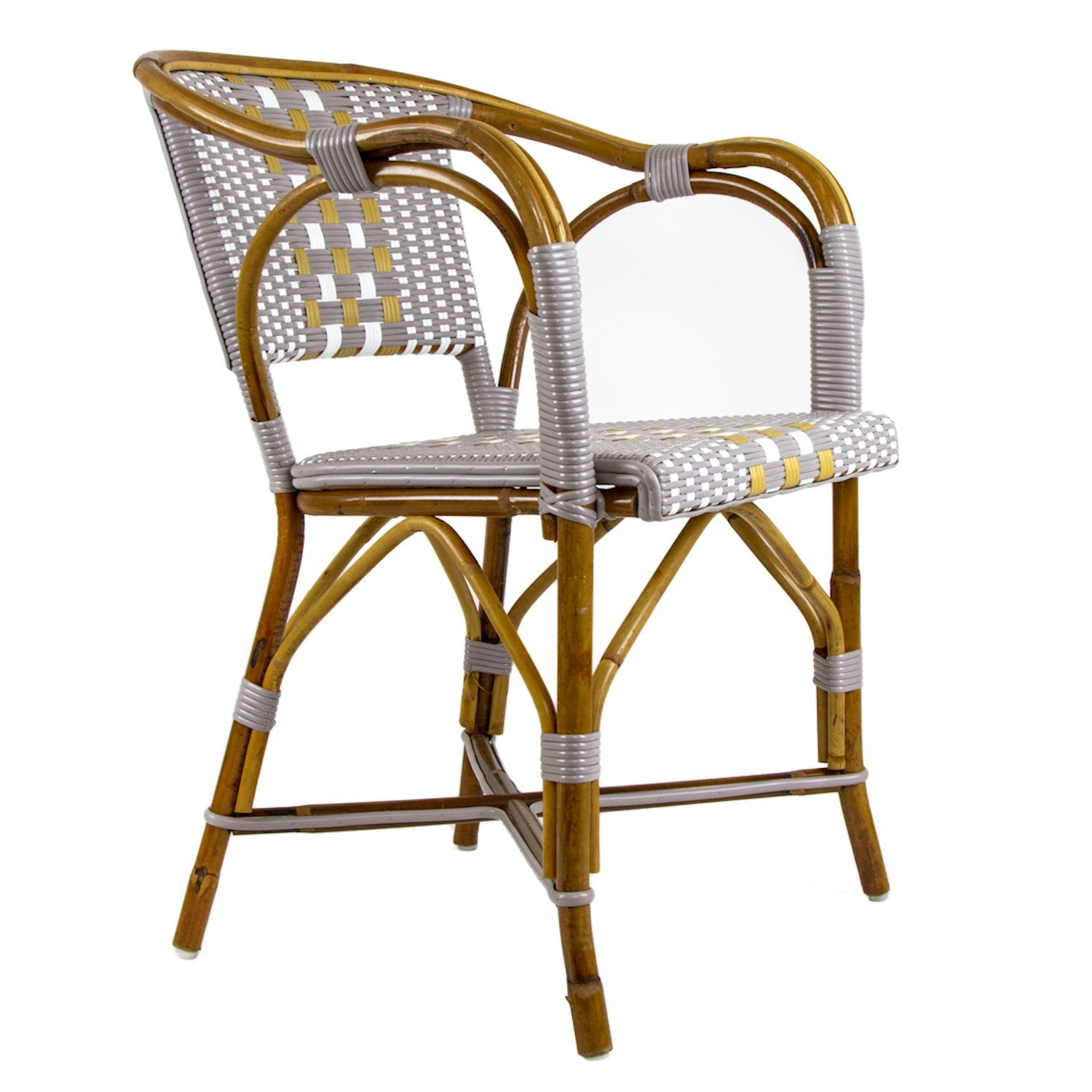 Grey, White & Beige Mediterranean Bistro Chair with Woven Arms (W)