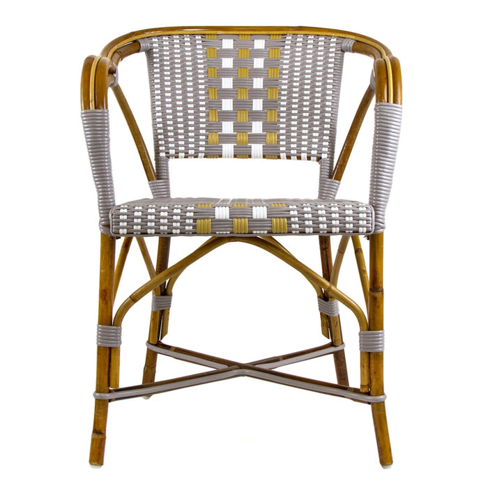 Grey, White & Beige Mediterranean Bistro Chair with Woven Arms (W)