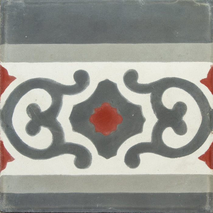 Grey, White & Red Church Frise Carocim Tile (8" x 8") (pack of 12)