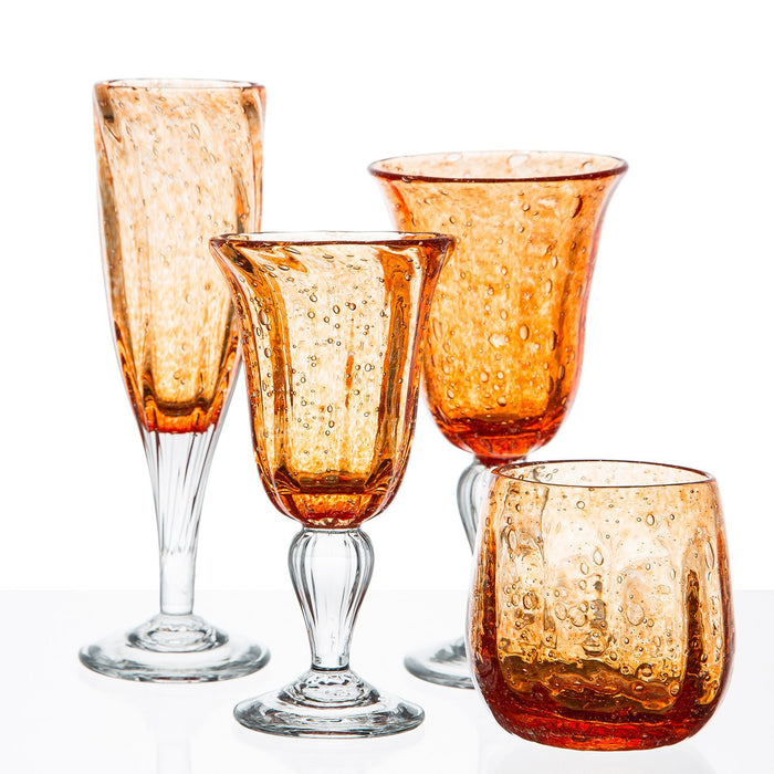 Hand Blown Orange Wine Glass