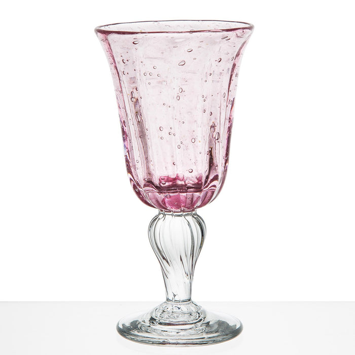 Hand Blown Pink Wine Glass