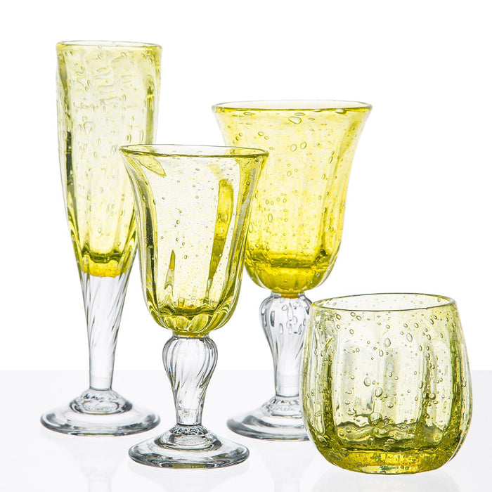 Hand Blown Yellow Wine Glass